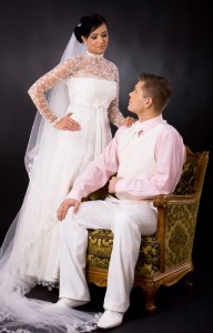 Wedding couple in parlor