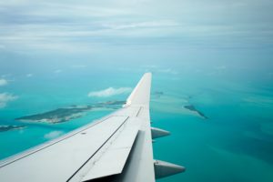 Flying over Exuma, The Bahamas honeymoon